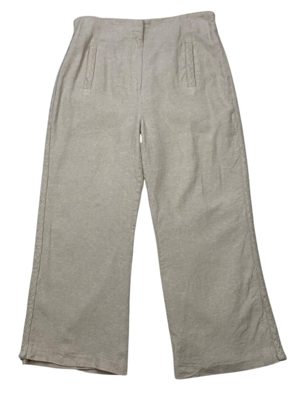 Jason Wu Braided Trim Linen Pants 6 Cream Wide Leg